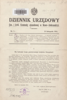 Dziennik Urzędowy Ces. i król. Komendy obwodowej w Nowo-Aleksandryi. 1915, nr 1 (15 listopada)