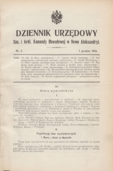 Dziennik Urzędowy Ces. i król. Komendy Obwodowej w Nowo-Aleksandryi. 1915, nr 2 (1 grudnia)