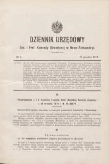 Dziennik Urzędowy Ces. i król. Komendy Obwodowej w Nowo-Aleksandryi. 1915, № 3 (15 grudnia)