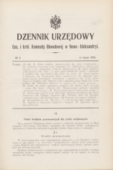 Dziennik Urzędowy Ces. i król. Komendy Obwodowej w Nowo-Aleksandryi. [R.2], nr 2 (luty 1916)