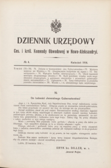 Dziennik Urzędowy Ces. i król. Komendy Obwodowej w Nowo-Aleksandryi. [R.2], № 4 (kwiecień 1916)
