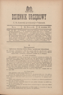 Dziennik Urzędowy C. i k. Komendy powiatowej w Puławach. R.3, nr 4 (25 września 1917)