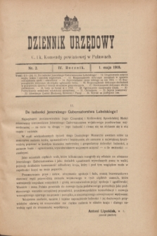 Dziennik Urzędowy C. i k. Komendy powiatowej w Puławach. R.4, nr 2 (1 maja 1918)