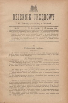 Dziennik Urzędowy C. i k. Komendy powiatowej w Puławach. R.4, nr 3 (25 sierpnia 1918) + dod.