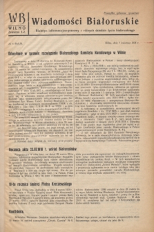 WB Wiadomości Białoruskie : biuletyn informacyjo-prasowy z różnych dziedzin życia białoruskiego. R.3, № 4 (1 kwietnia 1938)