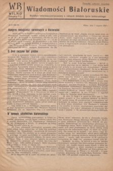 WB Wiadomości Białoruskie : biuletyn informacyjo-prasowy z różnych dziedzin życia białoruskiego. R.3, № 8 (1 sierpnia 1938)