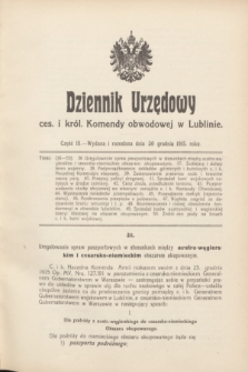 Dziennik Urzędowy ces. i król. Komendy obwodowej w Lublinie. 1915, cz. 3 (30 grudnia) + zał.