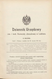 Dziennik Urzędowy ces. i król. Komendy obwodowej w Lublinie. R.2, cz. 1 (30 stycznia 1916) + zał.