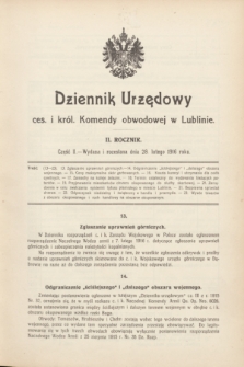 Dziennik Urzędowy ces. i król. Komendy obwodowej w Lublinie. R.2, cz. 2 (28 lutego 1916)
