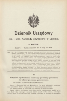 Dziennik Urzędowy ces. i król. Komendy obwodowej w Lublinie. R.2, cz. 5 (15 maja 1916)