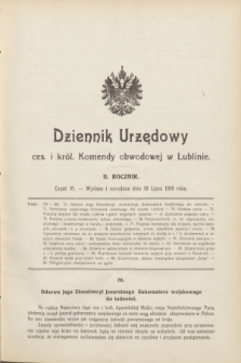 Dziennik Urzędowy ces. i król. Komendy obwodowej w Lublinie. R.2, cz. 6 (10 lipca 1916) + zał.