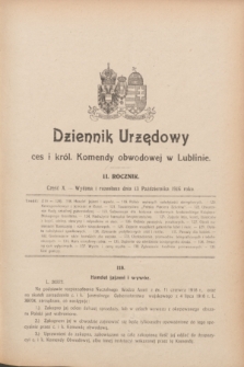 Dziennik Urzędowy ces. i król. Komendy obwodowej w Lublinie. R.2, cz. 10 (13 października 1916)