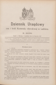 Dziennik Urzędowy ces. i król. Komendy obwodowej w Lublinie. R.3, cz. 1 (18 stycznia 1917)