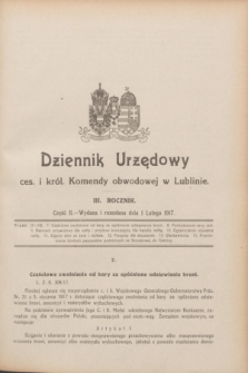 Dziennik Urzędowy ces. i król. Komendy obwodowej w Lublinie. R.3, cz. 2 (1 lutego 1917)