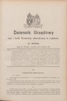 Dziennik Urzędowy ces. i król. Komendy obwodowej w Lublinie. R.3, cz. 3 (26 marca 1917)