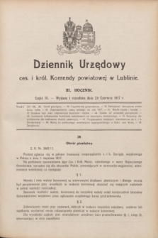 Dziennik Urzędowy ces. i król. Komendy Powiatowej w Lublinie. R.3, cz. 4 (20 czerwca 1917)