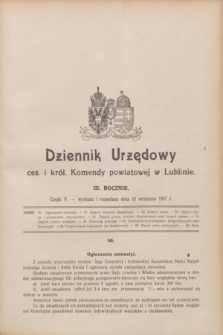 Dziennik Urzędowy ces. i król. Komendy Powiatowej w Lublinie. R.3, cz. 5 (15 września 1917)