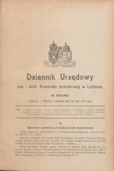 Dziennik Urzędowy ces. i król. Komendy powiatowej w Lublinie. R.4, cz. 2 (20 maja 1918)