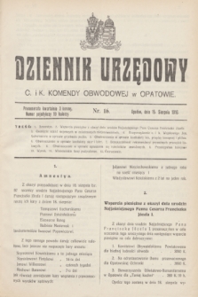 Dziennik Urzędowy C. i K. Komendy Obwodowej w Opatowie. 1916, nr 16 (15 sierpnia)