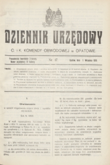 Dziennik Urzędowy C. i K. Komendy Obwodowej w Opatowie. 1916, nr 17 (1 września) + wkł.