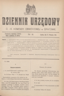 Dziennik Urzędowy C. i K. Komendy Obwodowej w Opatowie. 1916, nr 18 (15 września)