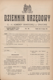 Dziennik Urzędowy C. i K. Komendy Obwodowej w Opatowie. 1916, nr 26 (15 grudnia)