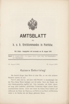 Amtsblatt des k. u. k. Kreiskommandos in Piotrków.1915, Stück 8 (18 August)