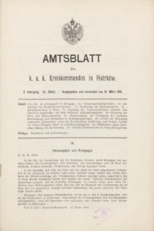 Amtsblatt des k. u. k. Kreiskommandos in Piotrków.Jg.2, Stück 3 (31 März 1916) + dod.