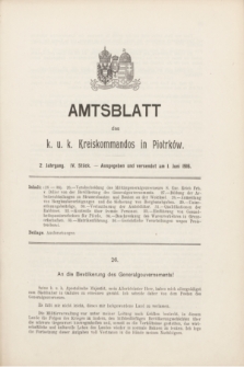 Amtsblatt des k. u. k. Kreiskommandos in Piotrków.Jg.2, Stück 4 (1 Juni 1916) + dod.