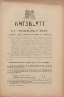 Amtsblatt des k. u. k. Kreiskommandos in Piotrków.Jg.4, Stück 1 (15 Jänner 1918) + dod.