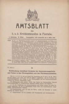 Amtsblatt des k. u. k. Kreiskommandos in Piotrków.Jg.4, Stück 2 (6 März 1918) + dod.