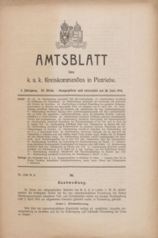 Amtsblatt des k. u. k. Kreiskommandos in Piotrków.Jg.4, Stück 4 (28 Juni 1918) + dod.