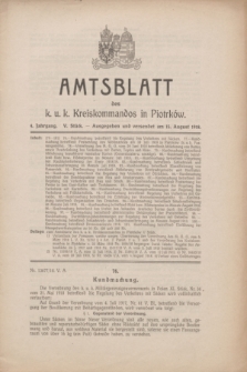 Amtsblatt des k. u. k. Kreiskommandos in Piotrków.Jg.4, Stück 5 (15 August 1918) + dod.