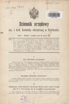 Dziennik Urzędowy ces. i król. Komendy obwodowej w Piotrkowie.1915, cz. 1 (22 marca)