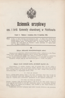 Dziennik Urzędowy ces. i król. Komendy obwodowej w Piotrkowie.1915, cz. 2 (13 kwietnia)
