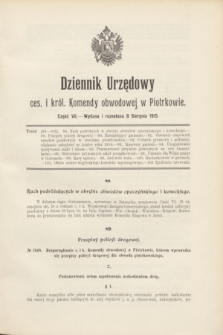 Dziennik Urzędowy Ces. i Król. Komendy Obwodowej w Piotrkowie.1915, Część 7 (8 sierpnia)