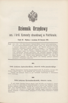 Dziennik Urzędowy ces. i król. Komendy obwodowej w Piotrkowie.1915, cz. 9 (30 sierpnia)