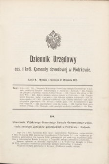 Dziennik Urzędowy ces. i król. Komendy obwodowej w Piotrkowie.1915, cz. 10 (21 września)