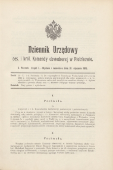Dziennik Urzędowy ces. i król. Komendy obwodowej w Piotrkowie.R.2, cz. 1 (31 stycznia 1916) + dod.