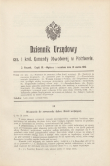 Dziennik Urzędowy ces. i król. Komendy Obwodowej w Piotrkowie.R.2, cz. 3 (31 marca 1916) + dod.