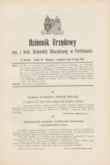 Dziennik Urzędowy ces. i król. Komendy Obwodowej w Piotrkowie.R.2, cz. 6 (8 lipca 1916) + dod.