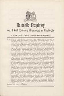 Dziennik Urzędowy Ces. i Król. Komendy Obwodowej w Piotrkowie. R.2Część 10 (28 listopada 1916) + dod.