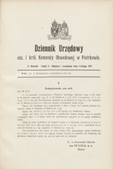 Dziennik Urzędowy Ces. i Król. Komendy Obwodowej w Piotrkowie. R.3Część 1 (1 lutego 1917)