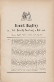 Dziennik Urzędowy Ces. i Król. Komendy Obwodowej w Piotrkowie. R.3Część 2 (14 lutego 1917)
