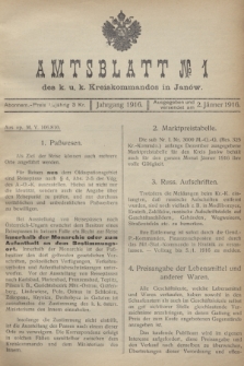 Amtsblatt№ 1 des k. u. k. Kreiskommandos in Janów. 1916 (2 Jänner)