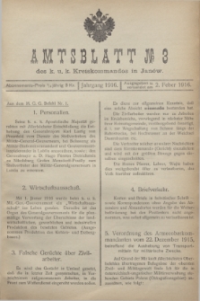 Amtsblatt№ 3 des k. u. k. Kreiskommandos in Janów. 1916 (2 Feber)