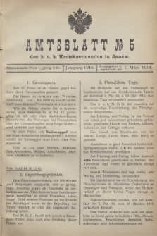 Amtsblatt№ 5 des k. u. k. Kreiskommandos in Janów. 1916 (1 März)