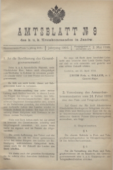 Amtsblatt№ 9 des k. u. k. Kreiskommandos in Janów. 1916 (2 Mai) + dod.