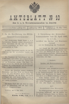 Amtsblatt№ 10 des k. u. k. Kreiskommandos in Janów. 1916 (15 Mai)