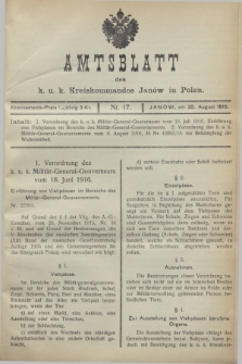 Amtsblatt des K. u. K. Kreiskommandos Janów in Polen.1916, No 17 (25 August) + wkł.